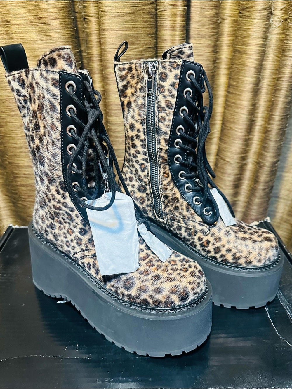 DollsKill Elvira Leopard Print Faux Fur Platform boots